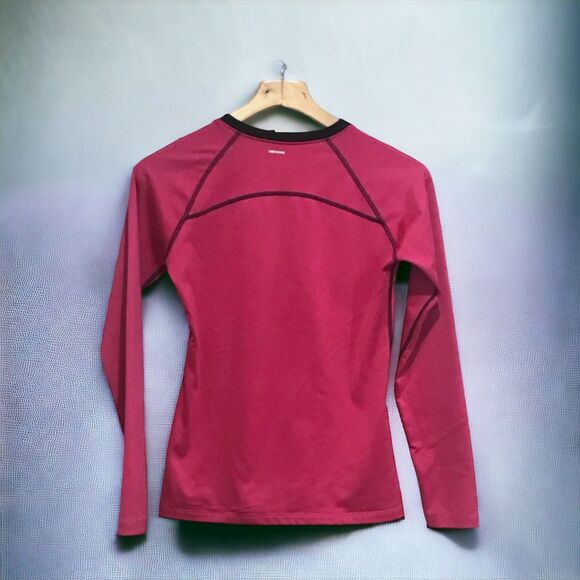 NEW BALANCE Exercise Top Long Sleeve Fleece Lined Pink Black Trim Sz S - Picture 4 of 7